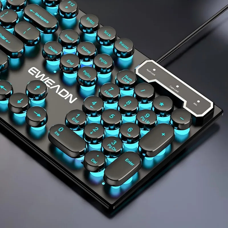 Pc Gaming Keyboard - ชุดคีย์บอร์ดและเมาส์สไตล์เรโทรพังก์ ดีไซน์แบบกลไก ใช้ได้ทั้งแบบมีสายและไร้สาย ไฟ RGB สำหรับเล่นเกมและทำงาน