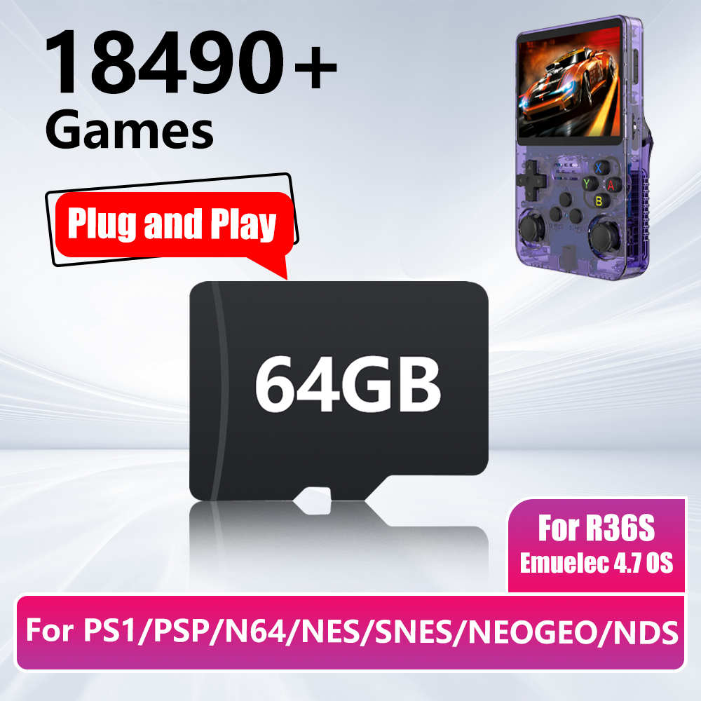 Pc Gaming Emulator - การ์ดเกม 64GB สำหรับคอนโซลเกม R36S พร้อมเกม 18490+