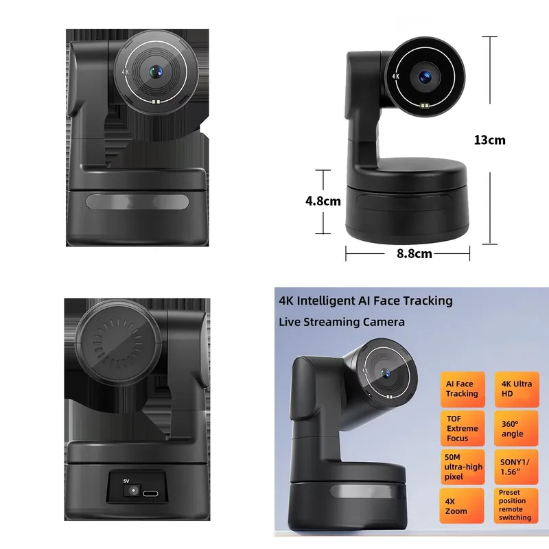 Webcam 4K - เว็บแคม PTZ 4K ขนาดเล็กสำหรับพีซี, การติดตาม PTZ