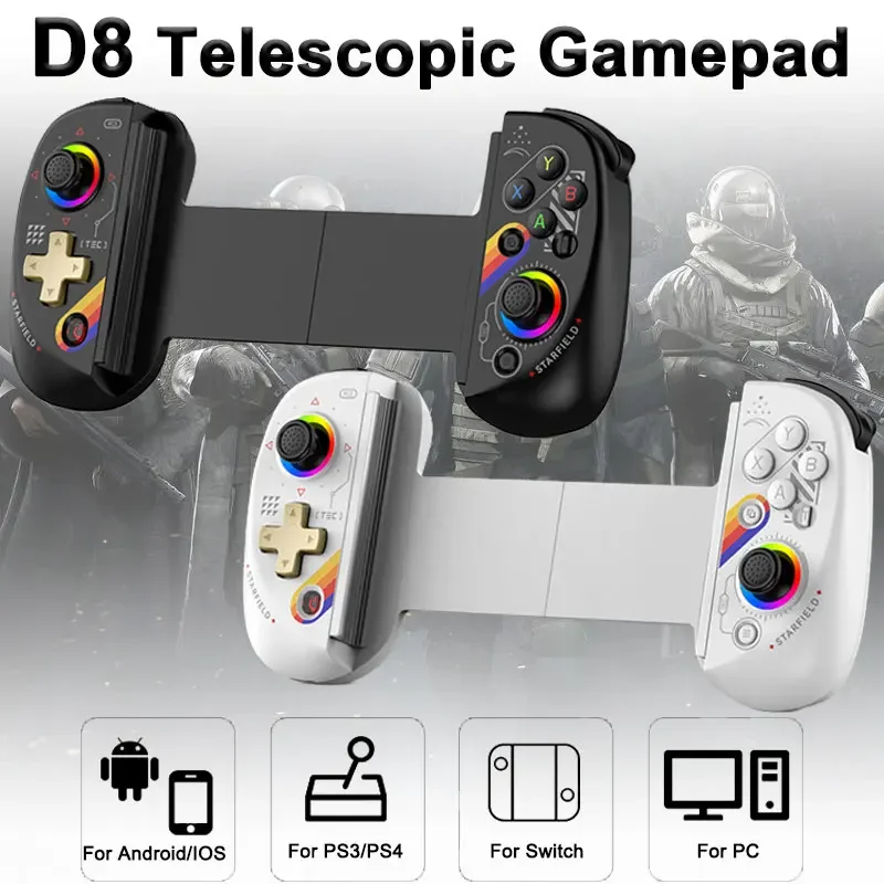 Pc Gaming Emulator - ขายดีแผงควบคุมแท็บเล็ต RGB D8 BSP ไร้สายมือจับสำหรับเกมสวิทช์บลูทูธยืดจอยสติ๊กสำหรับ P3