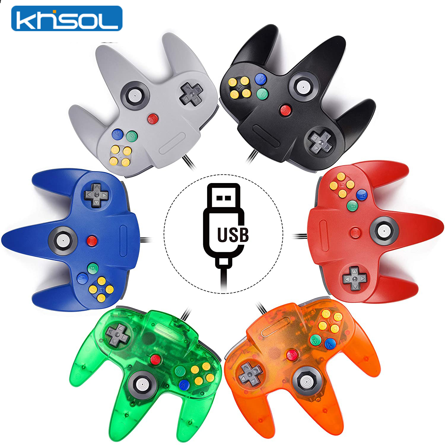 Pc Gaming Emulator - N64 Controller คลาสสิก USB แบบมีสายรีโมทคอนโทรลเกมจอยสติ๊กอุปกรณ์เสริมคลาสสิก 64