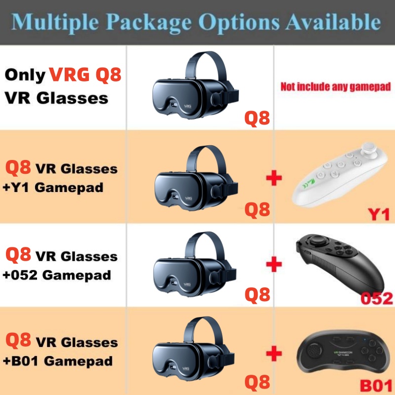 แว่นตา VRG Q8 VR สำหรับความจริ - Vr Headset Pc บทวิจารณ์และราคา