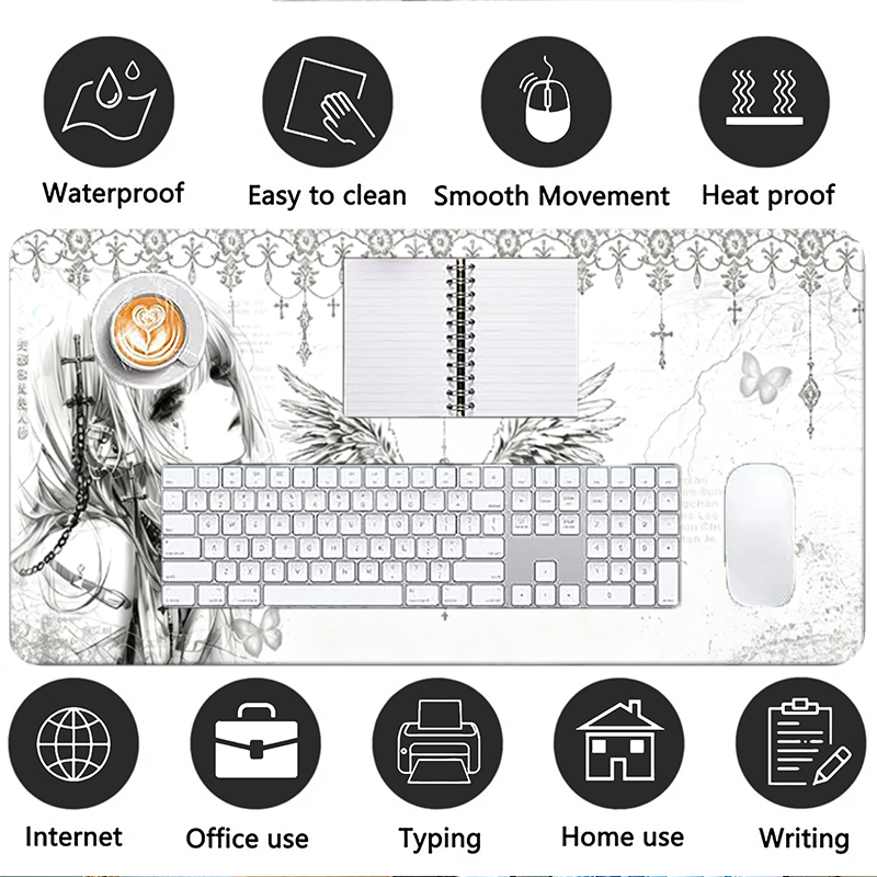 แผ่นรองเมาส์หนังสีดำสีขาวอะนิเ - Pc Gaming Keyboard บทวิจารณ์และราคา