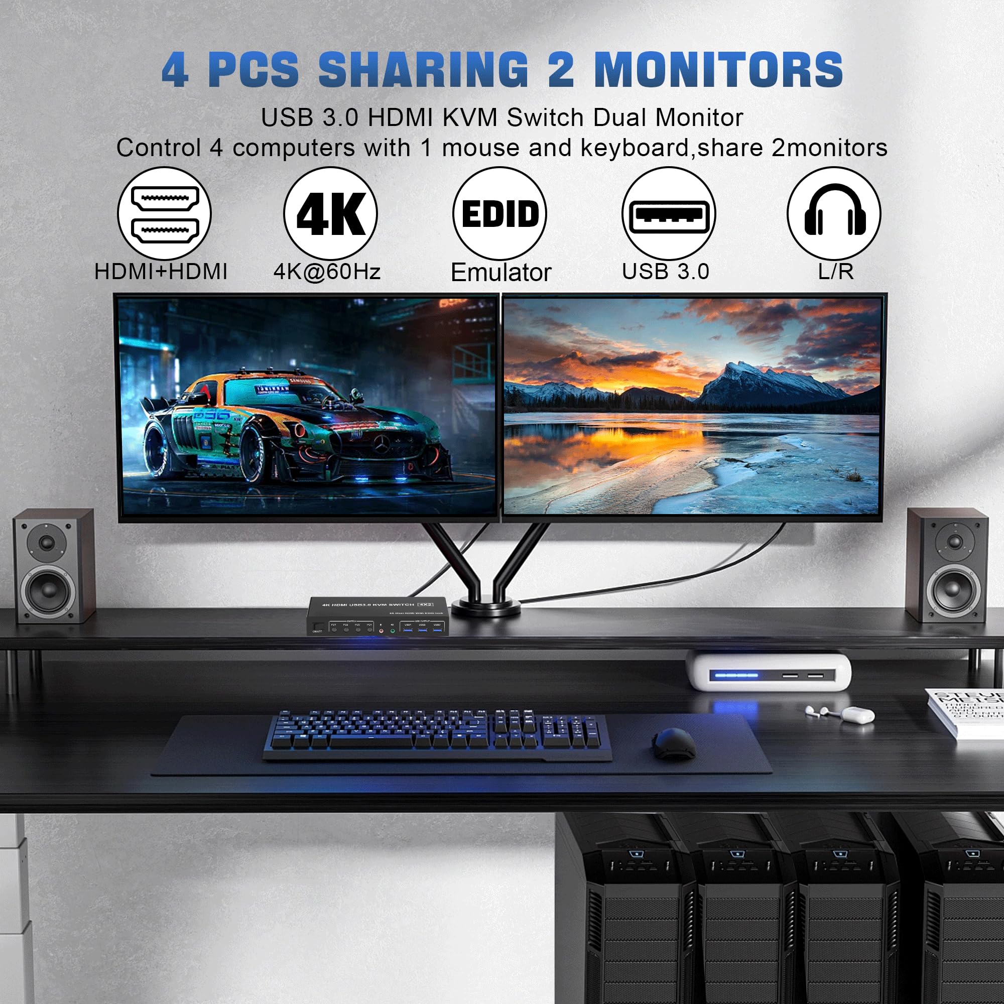4K USB 3.0 KVM Switch HDMI จอภ - Pc Gaming Emulator บทวิจารณ์และราคา